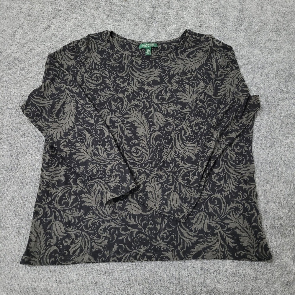 Lauren Ralph Lauren Shirt Womens Size 2X Black Green Paisley Cotton Long Sleeve